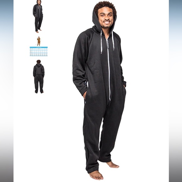Black Hooded Sweatsuit Onesie with Buttflap - Picture 1 of 16